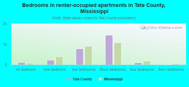 Bedrooms in renter-occupied apartments in Tate County, Mississippi