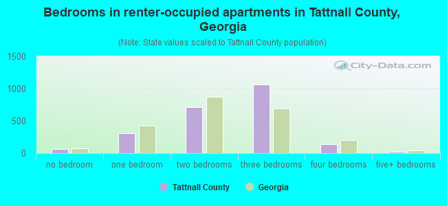 Bedrooms in renter-occupied apartments in Tattnall County, Georgia