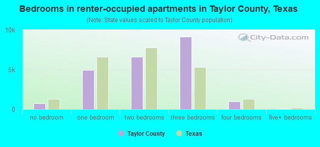 Bedrooms in renter-occupied apartments in Taylor County, Texas