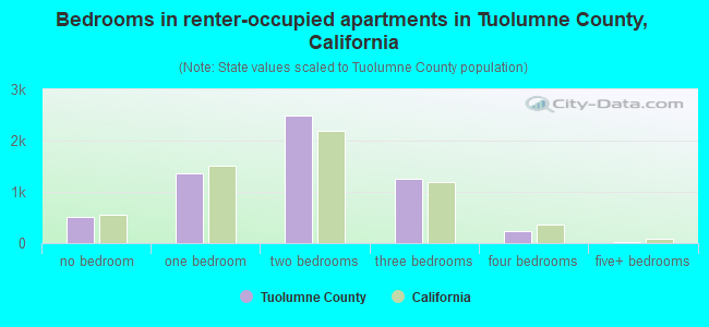 Bedrooms in renter-occupied apartments in Tuolumne County, California
