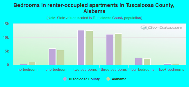 Bedrooms in renter-occupied apartments in Tuscaloosa County, Alabama
