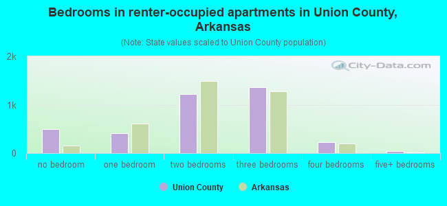 Bedrooms in renter-occupied apartments in Union County, Arkansas