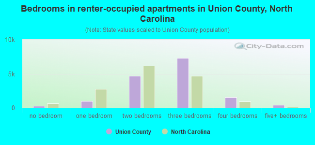 Bedrooms in renter-occupied apartments in Union County, North Carolina