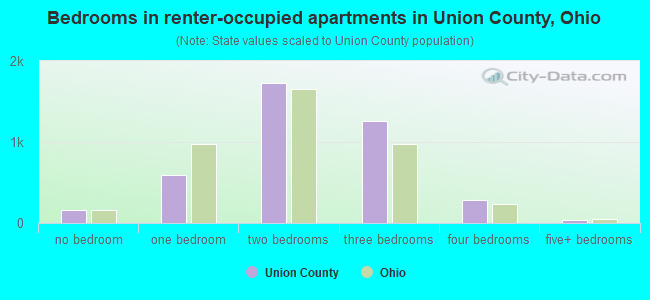 Bedrooms in renter-occupied apartments in Union County, Ohio