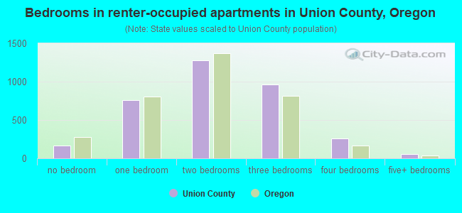 Bedrooms in renter-occupied apartments in Union County, Oregon
