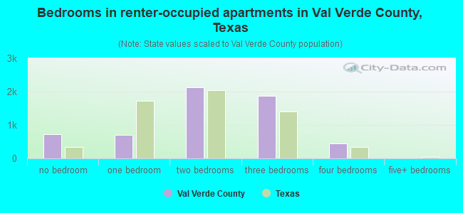 Bedrooms in renter-occupied apartments in Val Verde County, Texas