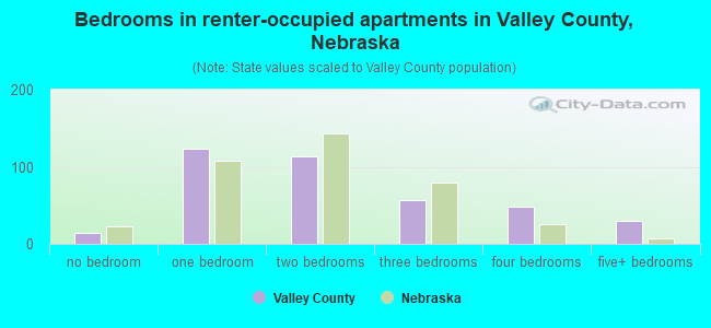 Bedrooms in renter-occupied apartments in Valley County, Nebraska