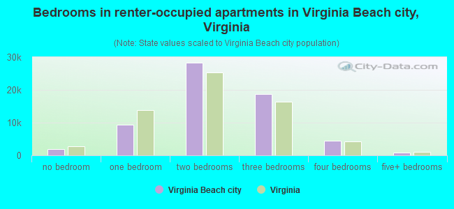 Bedrooms in renter-occupied apartments in Virginia Beach city, Virginia
