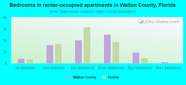 Bedrooms in renter-occupied apartments in Walton County, Florida