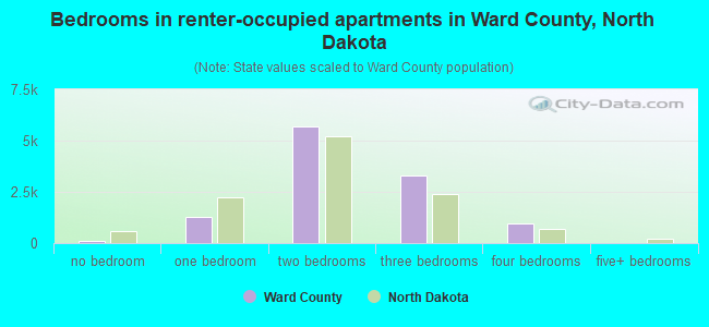 Bedrooms in renter-occupied apartments in Ward County, North Dakota
