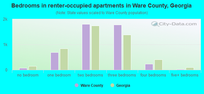 Bedrooms in renter-occupied apartments in Ware County, Georgia