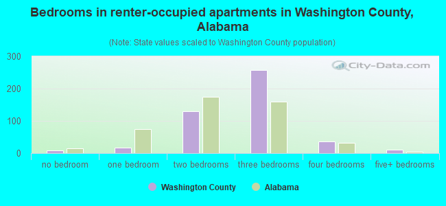 Bedrooms in renter-occupied apartments in Washington County, Alabama