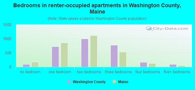 Bedrooms in renter-occupied apartments in Washington County, Maine