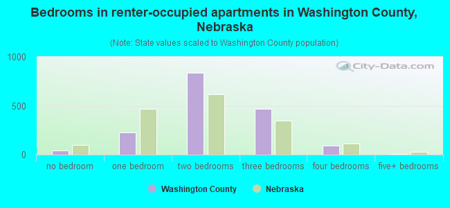 Bedrooms in renter-occupied apartments in Washington County, Nebraska
