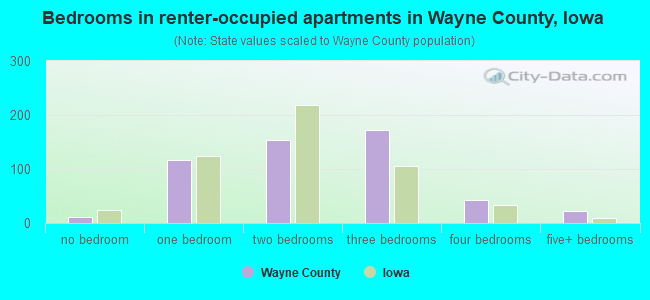Bedrooms in renter-occupied apartments in Wayne County, Iowa