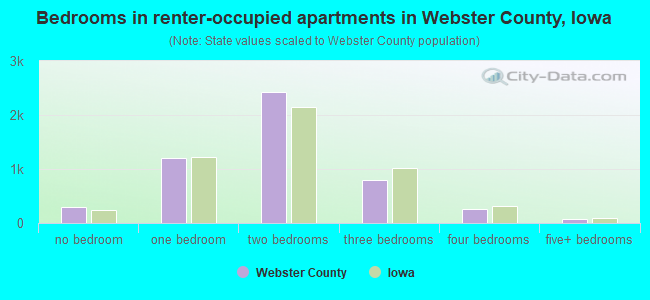 Bedrooms in renter-occupied apartments in Webster County, Iowa