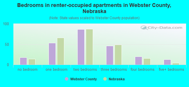 Bedrooms in renter-occupied apartments in Webster County, Nebraska