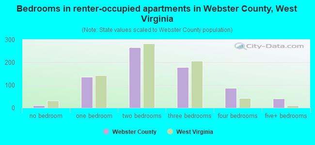 Bedrooms in renter-occupied apartments in Webster County, West Virginia