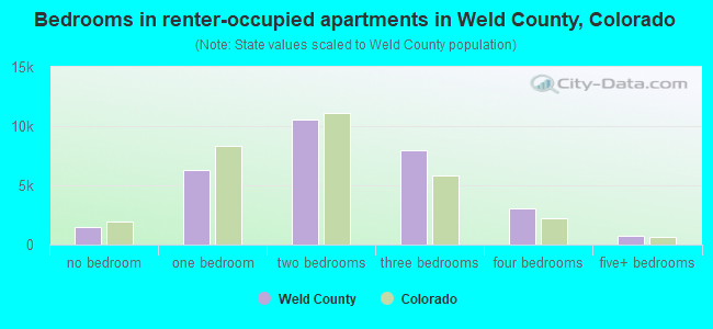 Bedrooms in renter-occupied apartments in Weld County, Colorado