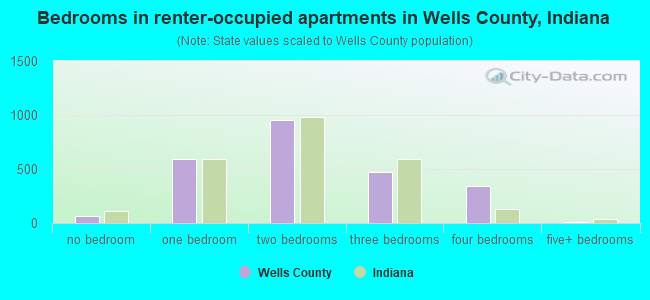 Bedrooms in renter-occupied apartments in Wells County, Indiana