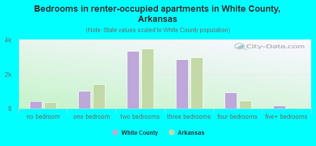 Bedrooms in renter-occupied apartments in White County, Arkansas