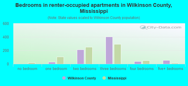Bedrooms in renter-occupied apartments in Wilkinson County, Mississippi