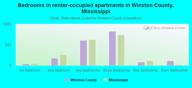 Bedrooms in renter-occupied apartments in Winston County, Mississippi