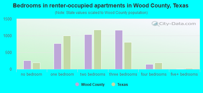 Bedrooms in renter-occupied apartments in Wood County, Texas