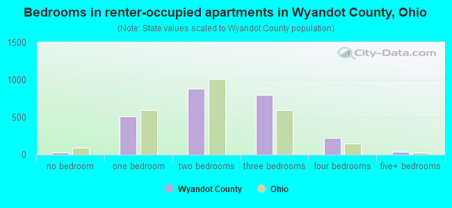Bedrooms in renter-occupied apartments in Wyandot County, Ohio