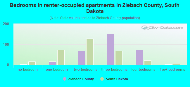 Bedrooms in renter-occupied apartments in Ziebach County, South Dakota