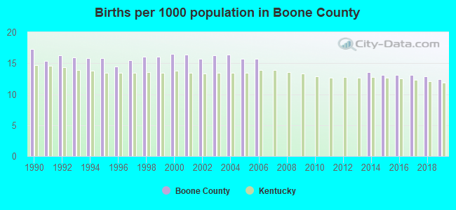 Births per 1000 population in Boone County