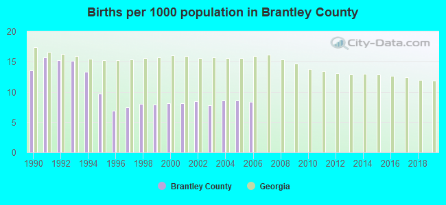 Births per 1000 population in Brantley County