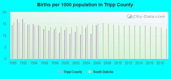 Births per 1000 population in Tripp County