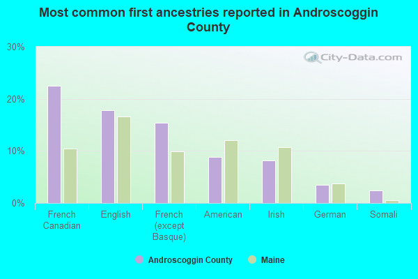 Most common first ancestries reported in Androscoggin County