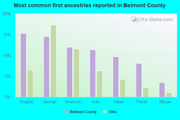 Most common first ancestries reported in Belmont County