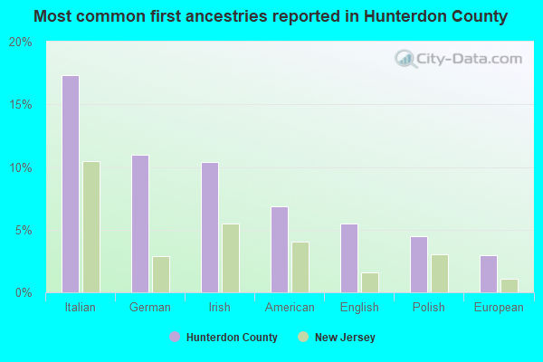 Most common first ancestries reported in Hunterdon County