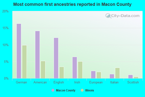 Most common first ancestries reported in Macon County