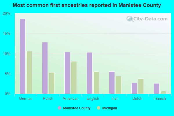 Most common first ancestries reported in Manistee County
