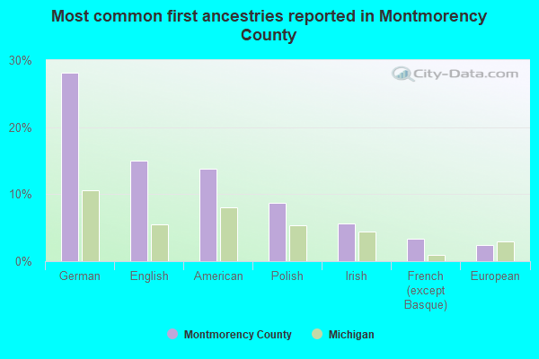 Most common first ancestries reported in Montmorency County