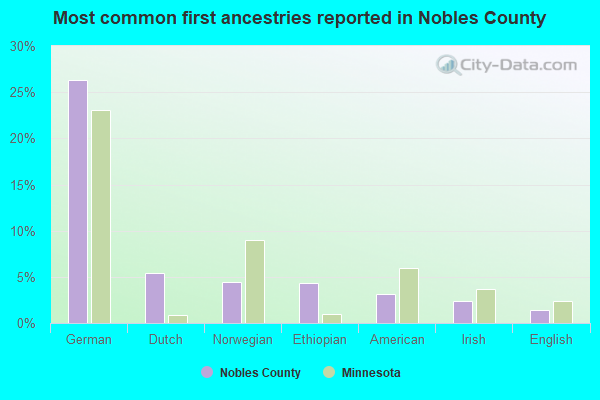 Most common first ancestries reported in Nobles County