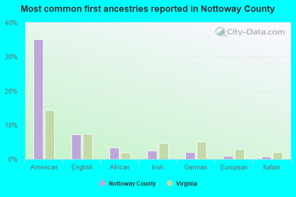 Most common first ancestries reported in Nottoway County