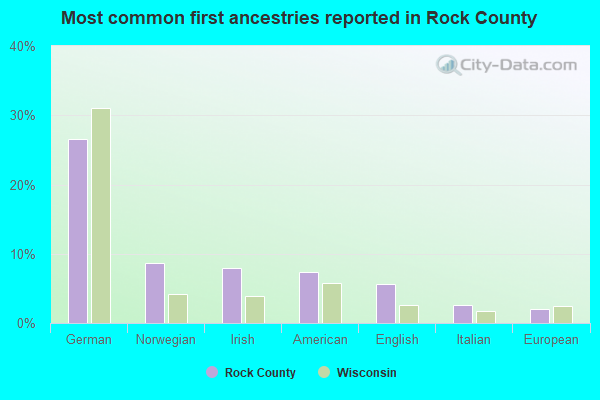 Most common first ancestries reported in Rock County