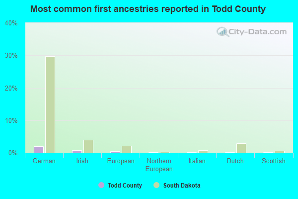 Most common first ancestries reported in Todd County