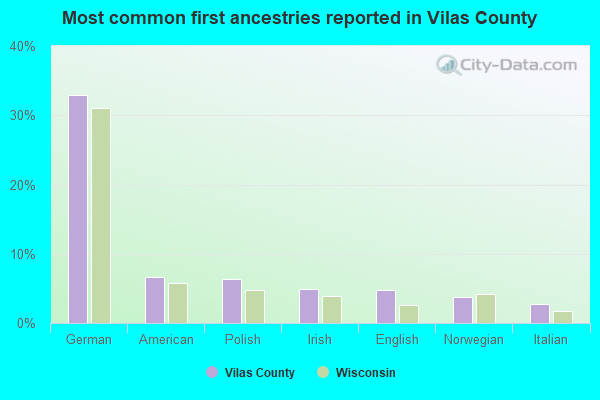 Most common first ancestries reported in Vilas County