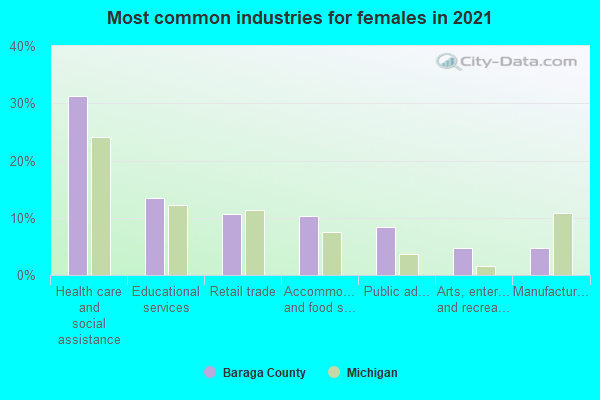 Most common industries for females in 2022