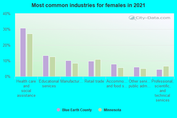 Most common industries for females in 2022