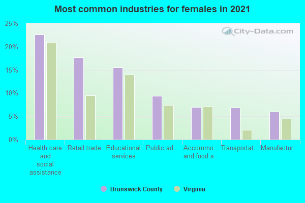 Most common industries for females in 2022