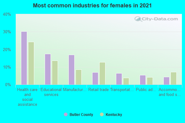 Most common industries for females in 2022