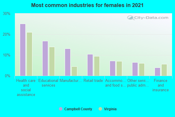 Most common industries for females in 2022