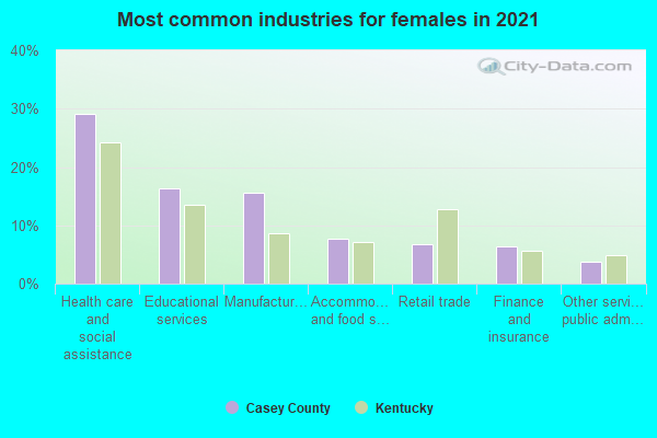 Most common industries for females in 2022